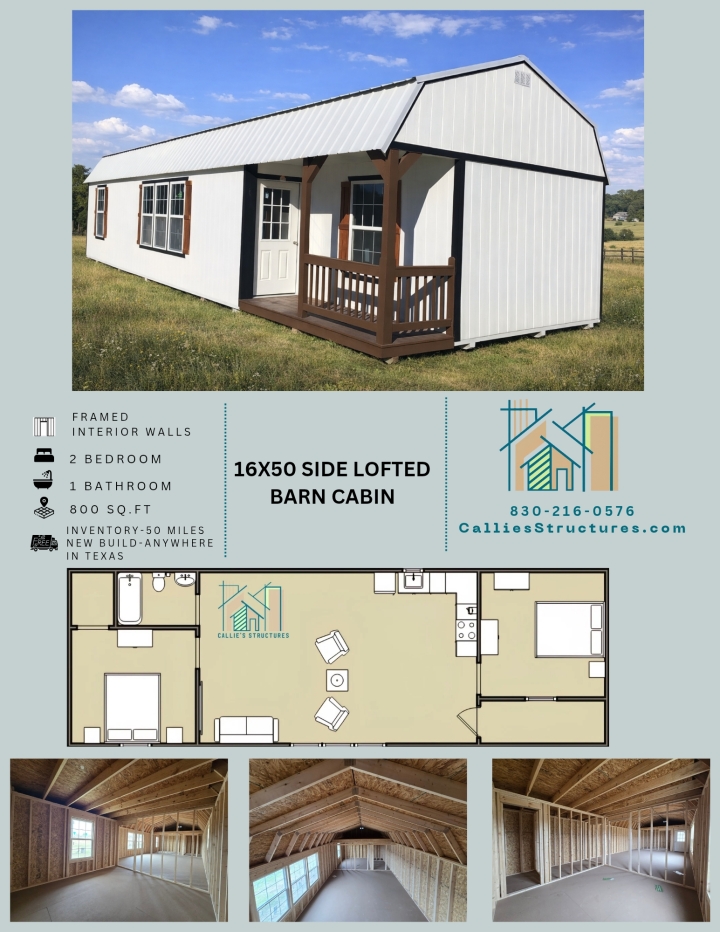 Side Lofted Barn Cabin - 16x50